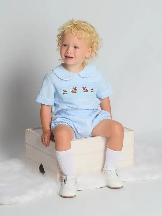 Beau Kid Bunny Smocked Romper - Blue