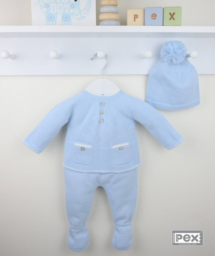 Pex Bertie 2 Piece Outfit + Pom Pom Hat - Blue