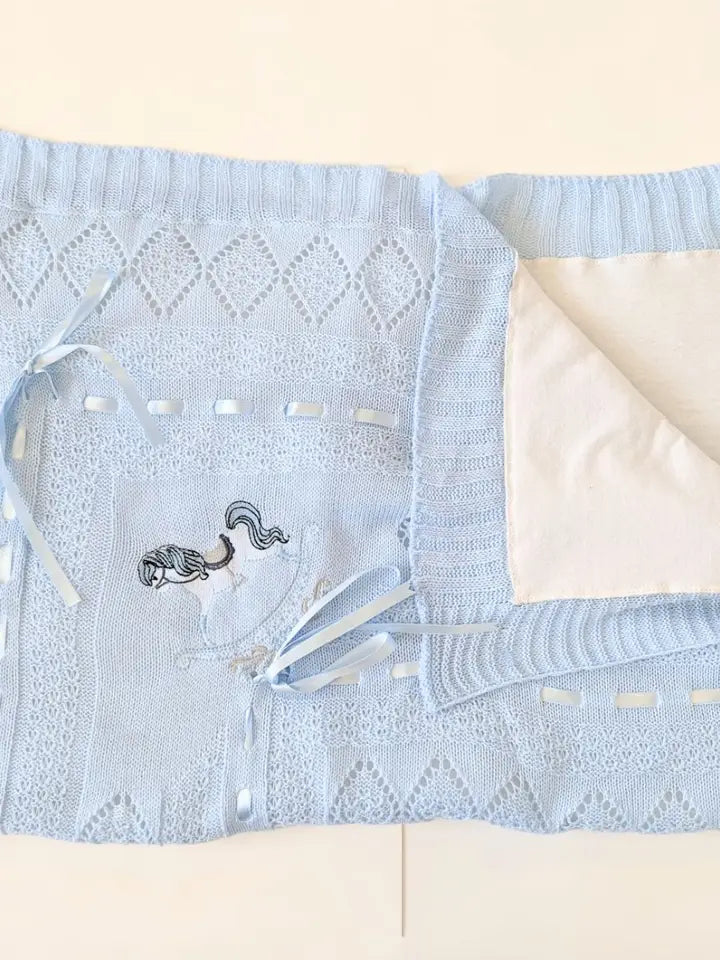 Beau Kid Rocking Horse Knitted Baby Blanket - Blue