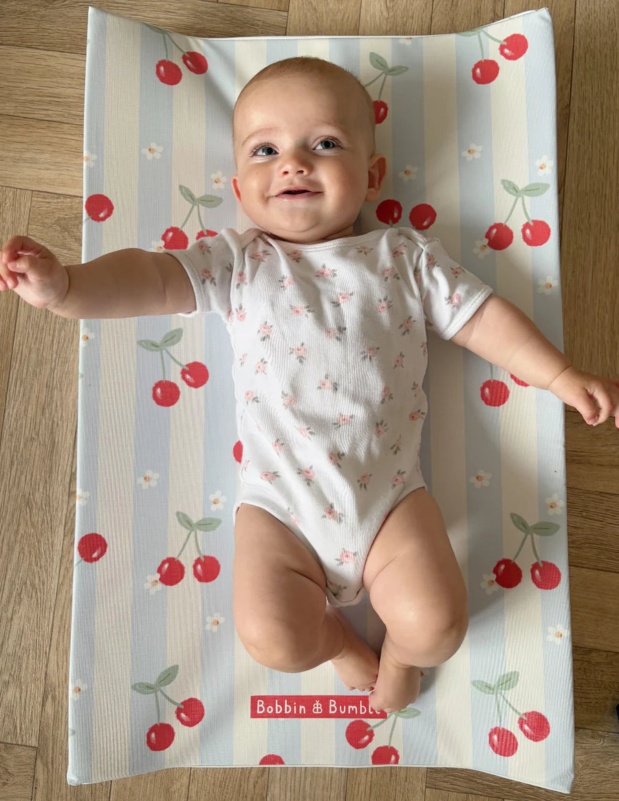 Bobbin & Bumble Anti-Roll Wedge Baby Changing Mat - Cherry Stripe