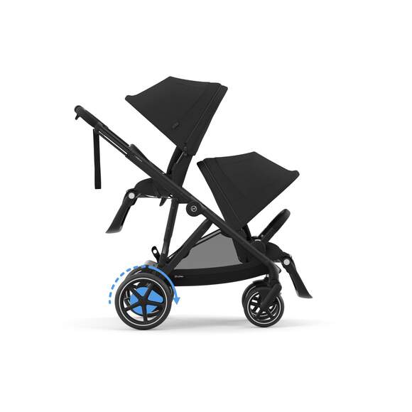 Cybex e-Gazelle S Double Pushchair Bundle Inc Gold Footmuffs - Moon Black