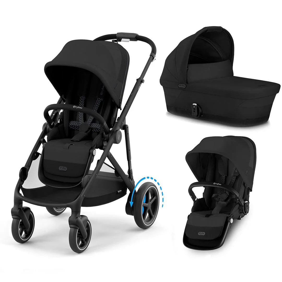 Cybex e-Gazelle S Double Pushchair Bundle Inc Gold Footmuffs - Moon Black