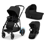 Cybex e-Gazelle S Double Pushchair Bundle Inc Gold Footmuffs - Moon Black