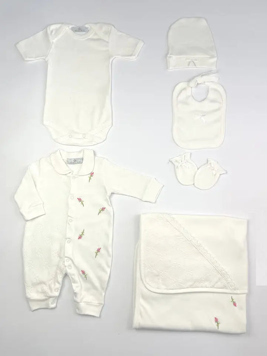 Beau Kid Rosebud Cotton Babysuit Set - Cream