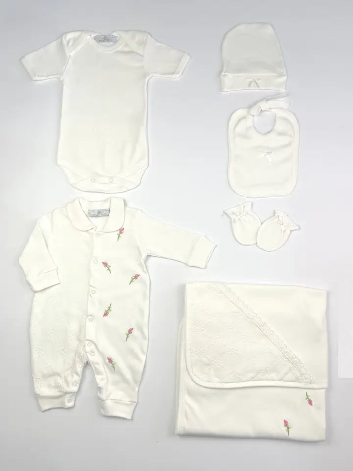 Beau Kid Rosebud Cotton Babysuit Set - Cream