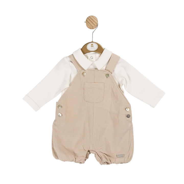 Beige Boys Needlecord Top and Dungaree - Ivory/Beige