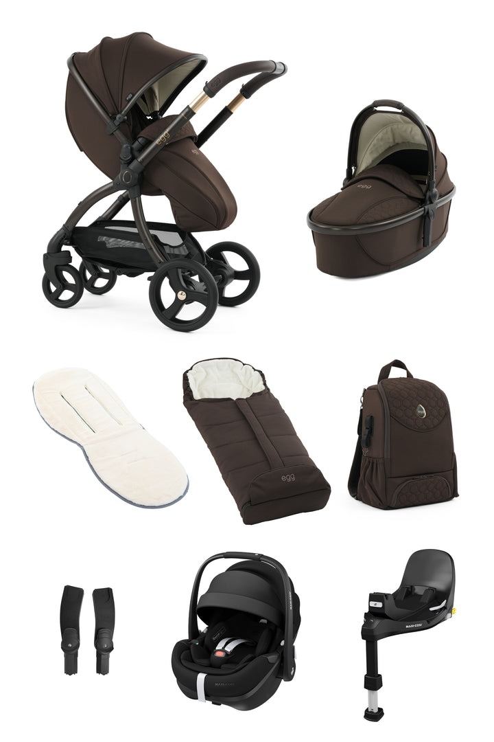 egg3 Luxury Maxi-Cosi Pebble 360 Pro2 Travel System Bundle - AINR Exclusive Turkish Coffee