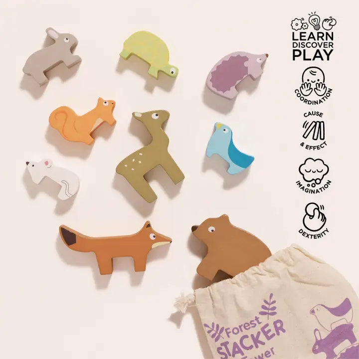 Le Toy Van Woodland Stacking Forest Animals & Bag