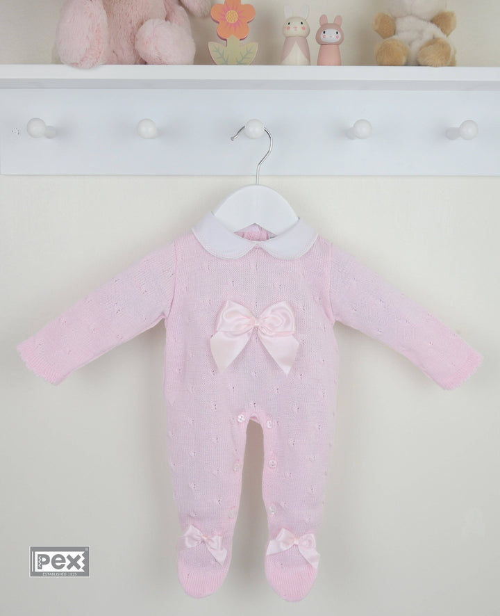 Pex Kate Bow Romper Pink/White - 0-3M