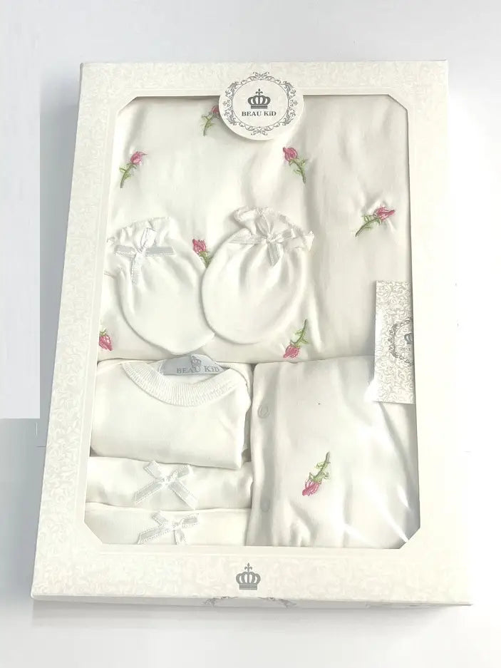 Beau Kid Rosebud Cotton Babysuit Set - Cream