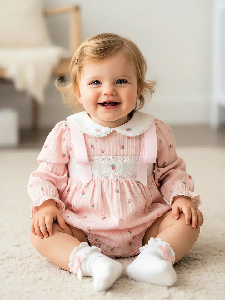 Beau Kid Strawberry Print Baby Bloomer Romper - Pink