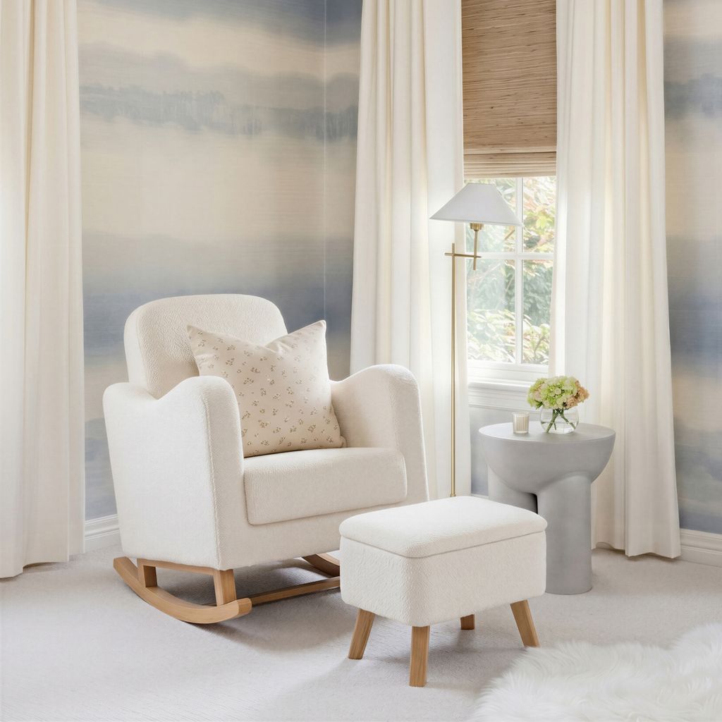 Bebe & Beyond Soother Nursing Chair + Stool – Boucle Collection Off White