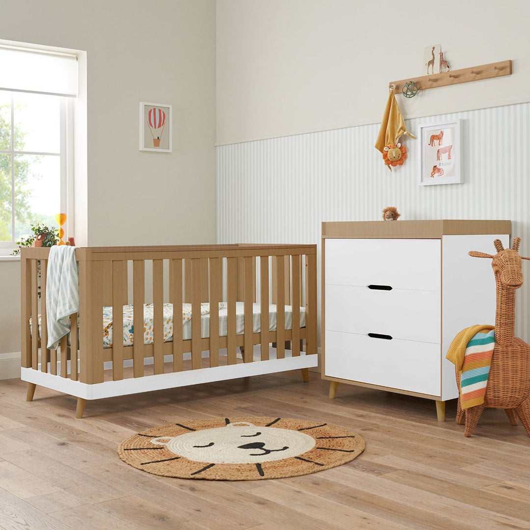 Tutti Bambini Hygge Cot Bed 2 Piece Room Set - White/Light Oak