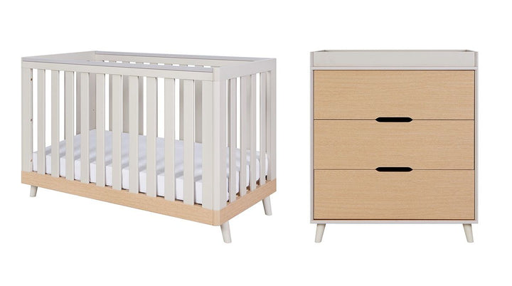 Tutti Bambini Hygge Mini Cot Bed 2 Piece Room Set - Light Oak/White Sand