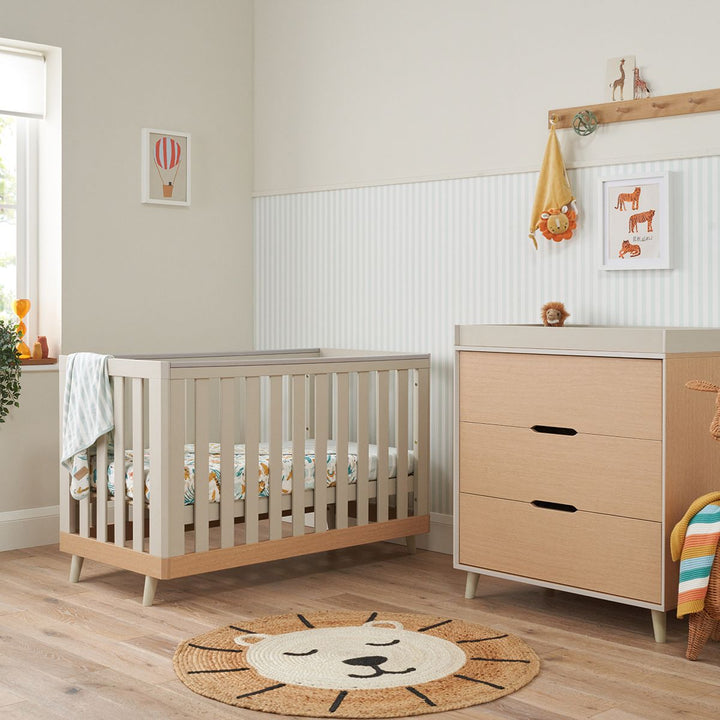 Tutti Bambini Hygge Mini Cot Bed 2 Piece Room Set - Light Oak/White Sand