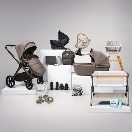 Bababing Raffi MKII 18 Piece Travel System, Home & Feeding Bundle Inc 360 Car Seat + Isofix Base - Minky
