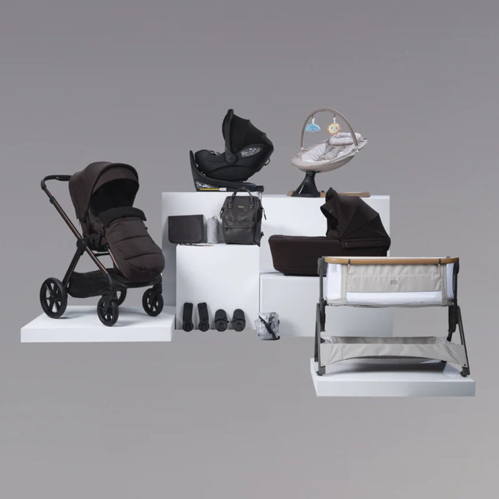 Bababing Raffi MKII 16 Piece Travel System and Home Bundle Inc 360 Car Seat + Isofix Base - Kofe + FREE Auto Fold Stroller
