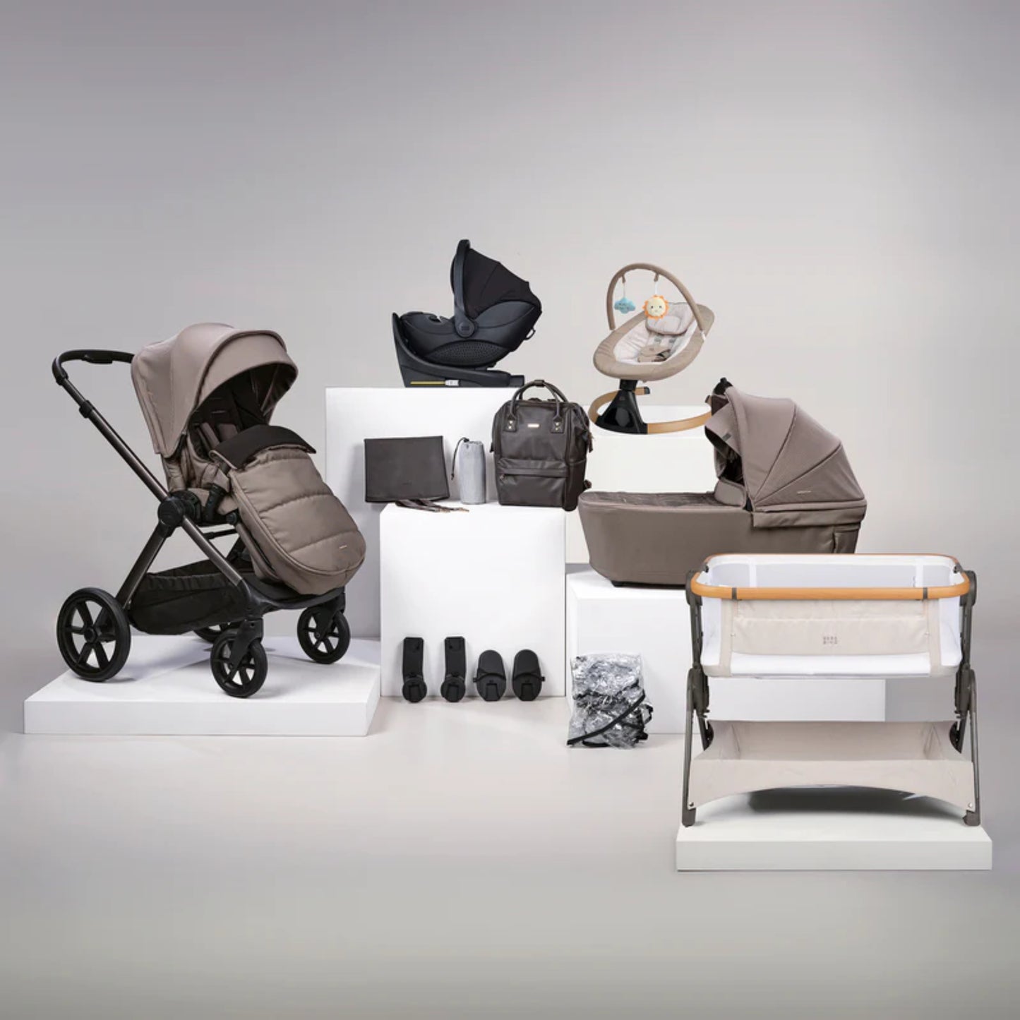 Bababing Raffi MKII 16 Piece Travel System and Home Bundle Inc 360 Car Seat + Isofix Base - Minky