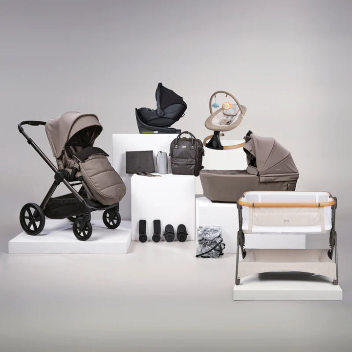 Bababing Raffi MKII 16 Piece Travel System and Home Bundle Inc 360 Car Seat + Isofix Base - Minky + FREE Auto Fold Stroller
