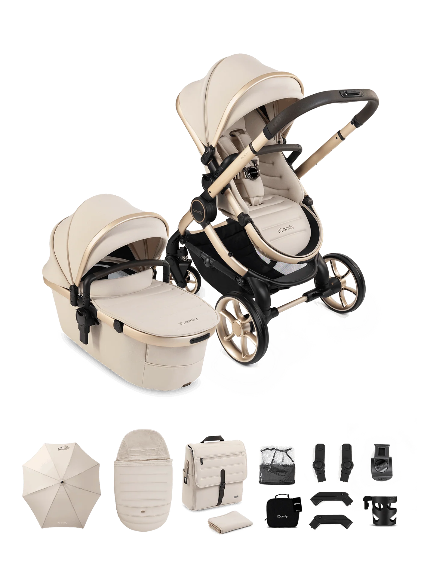 iCandy Peach 8 Editions Collection Complete Pushchair, Carrycot + Accessories Bundle - Biscotti