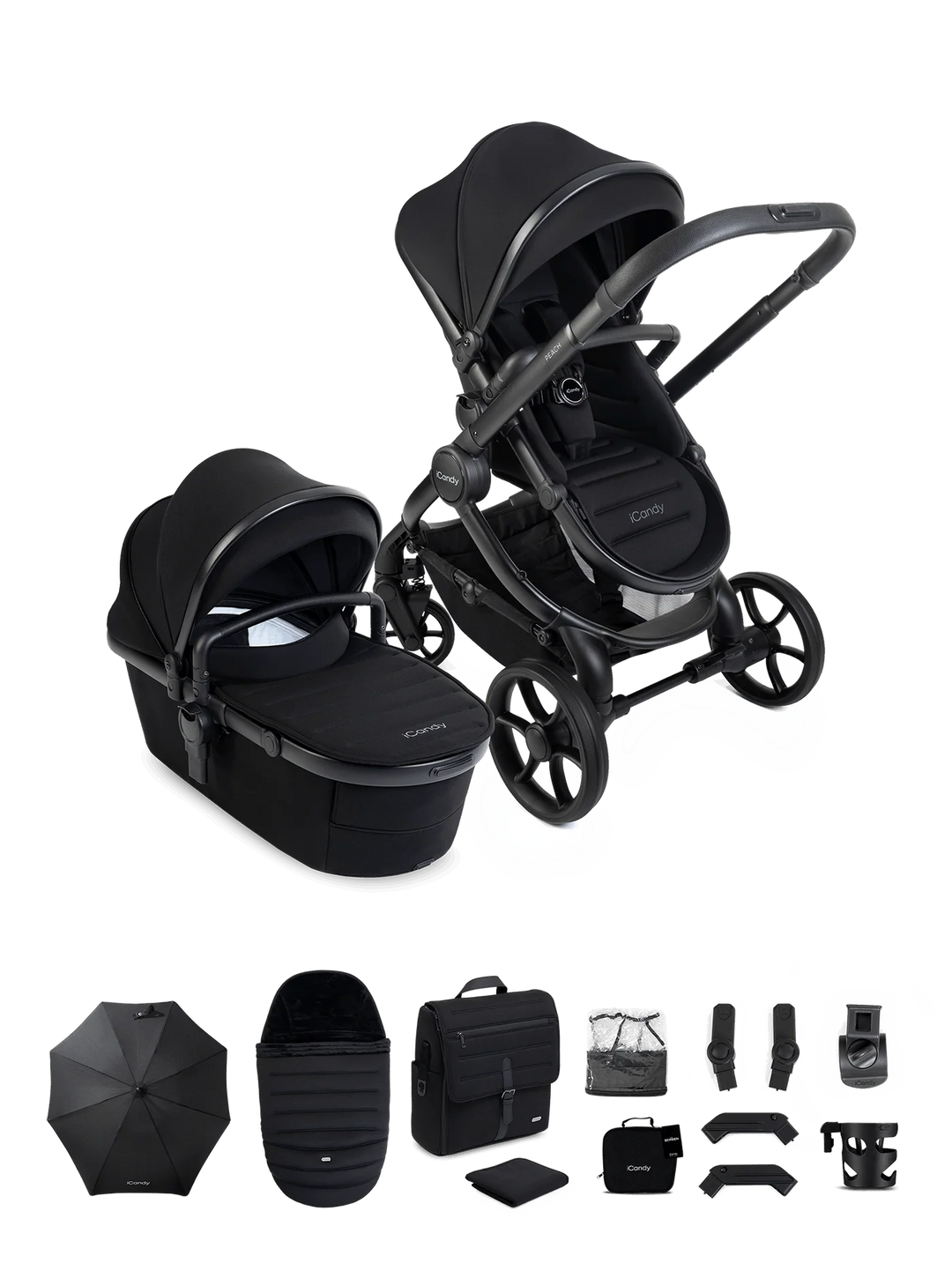 iCandy Peach 8 Complete Pushchair, Carrycot + Accessories Bundle - Black