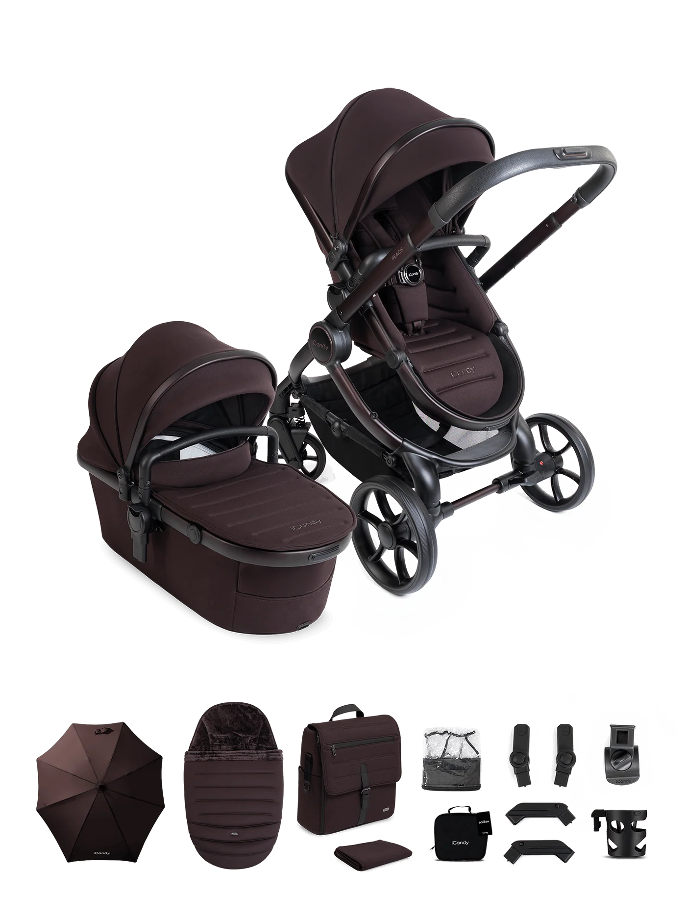 iCandy Peach 8 Editions Collection Complete Pushchair, Carrycot + Accessories Bundle - Coffee Bean