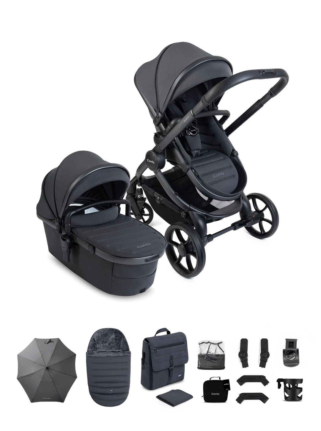 iCandy Peach 8 Complete Pushchair, Carrycot + Accessories Bundle - Grey