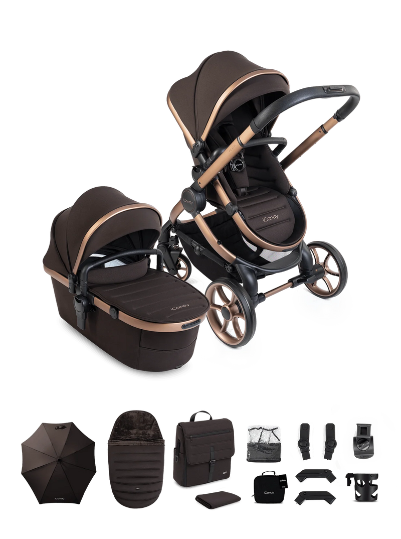 iCandy Peach 8 Editions Collection Complete Pushchair, Carrycot + Accessories Bundle - Pecan