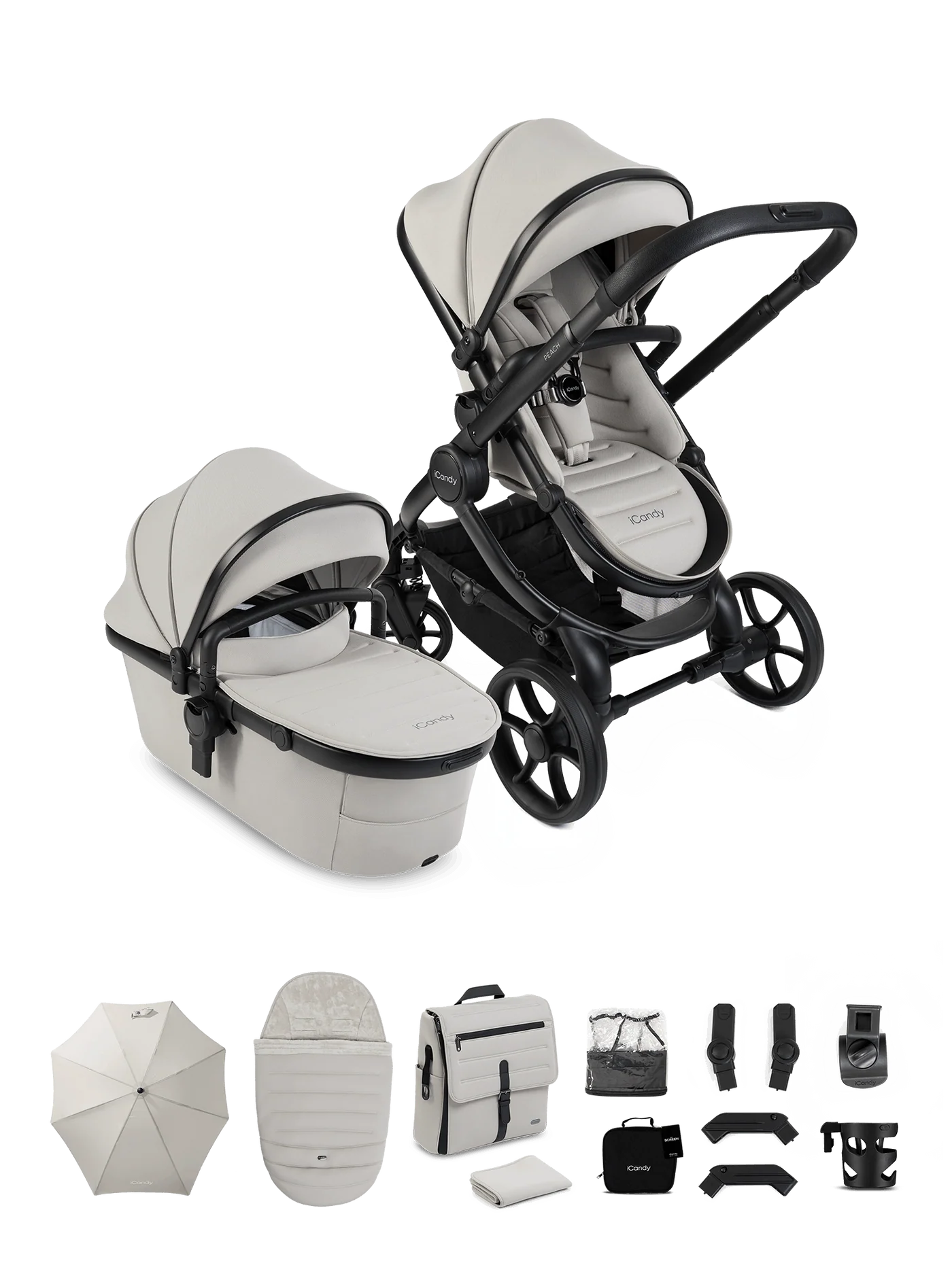 iCandy Peach 8 Complete Pushchair, Carrycot + Accessories Bundle - Taupe