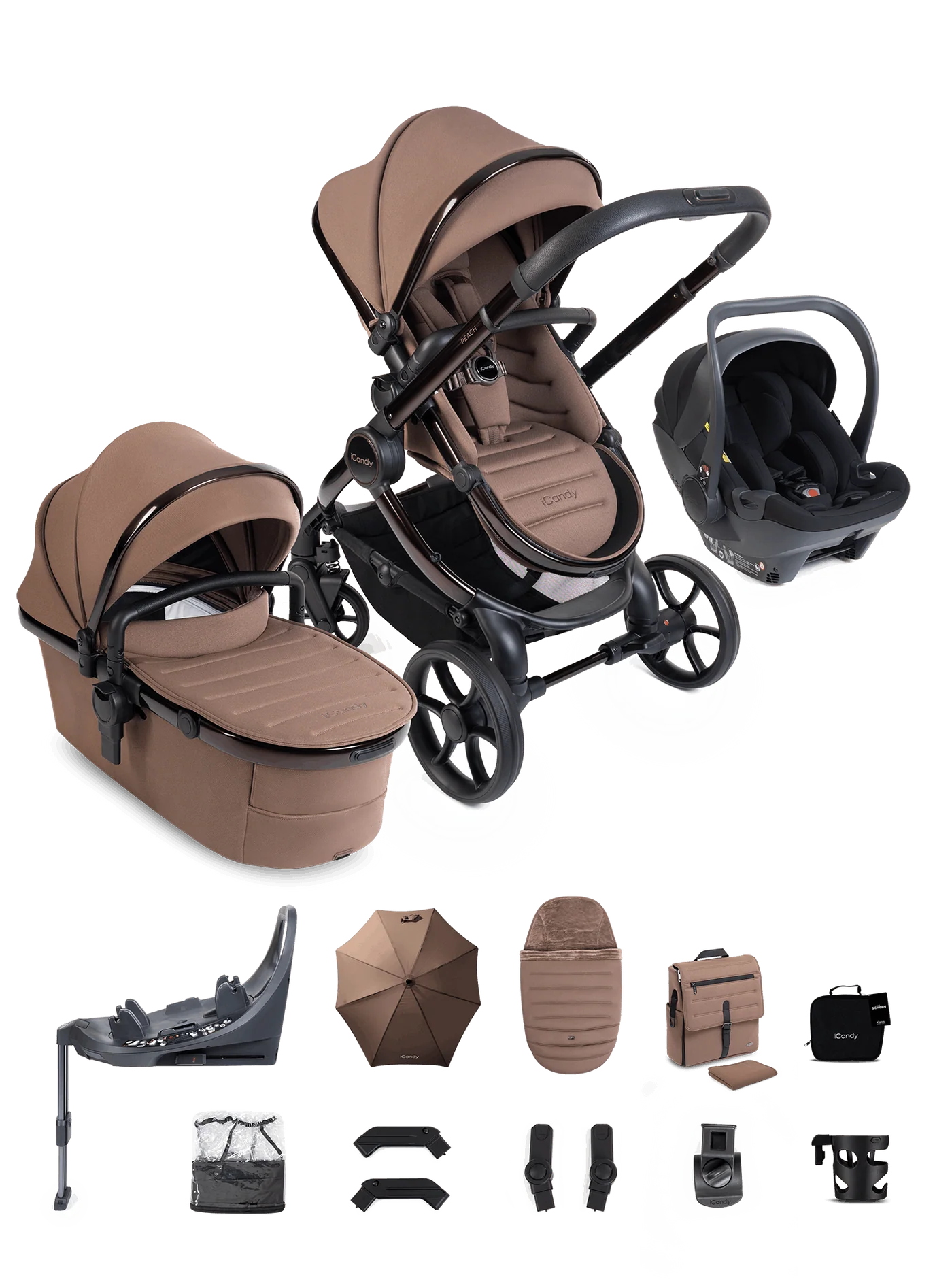 iCandy Peach 8 Editions Collection Complete Bundle with Cocoon 360 Car Seat & Base - Coco