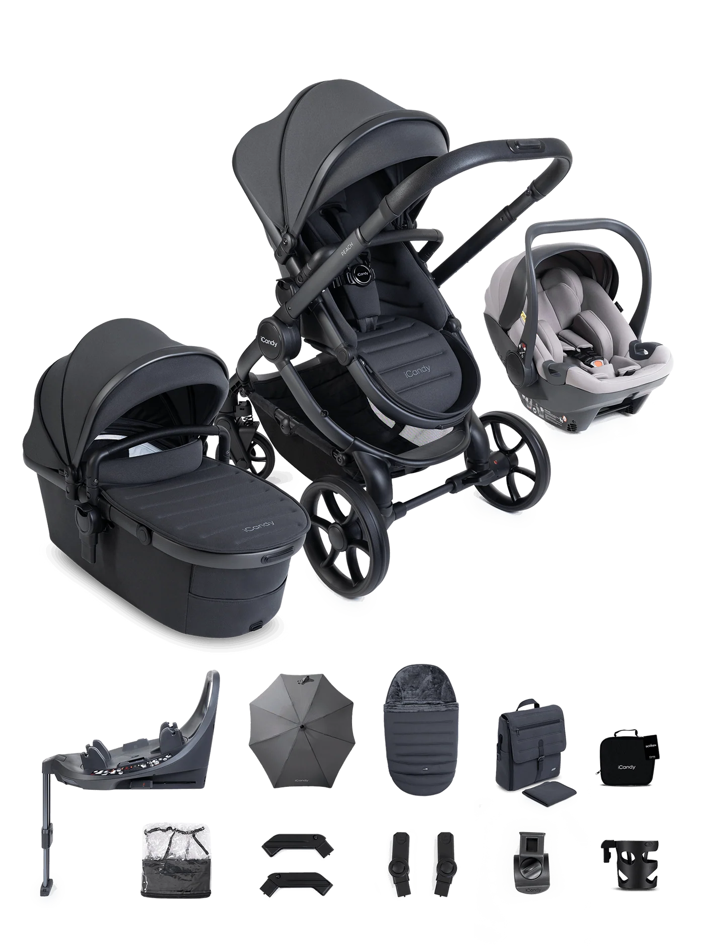 iCandy Peach 8 Complete Bundle with Cocoon 360 Car Seat & Base - Grey