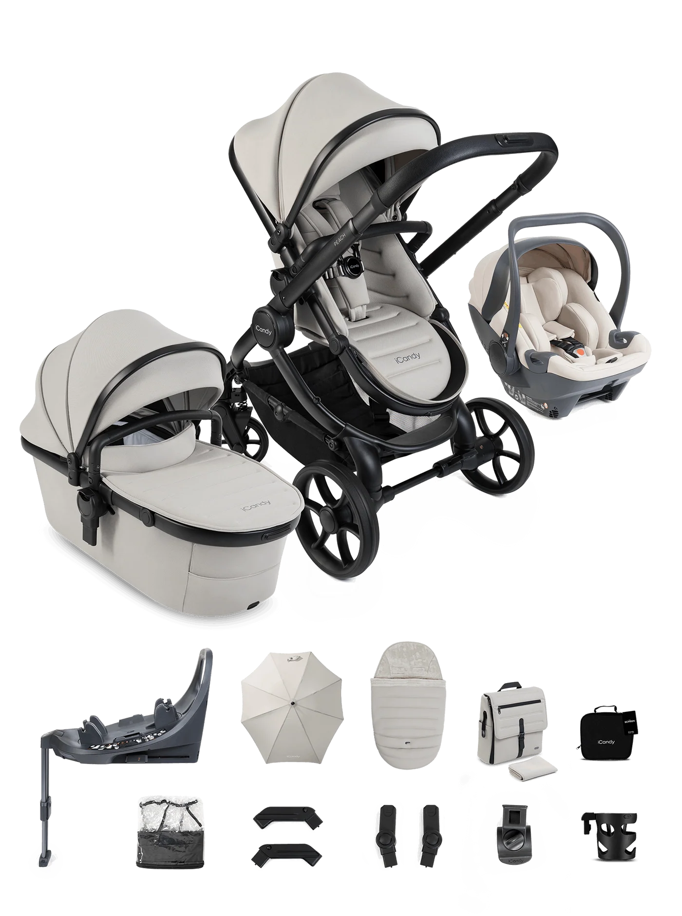 iCandy Peach 8 Complete Bundle with Cocoon 360 Car Seat & Base - Taupe