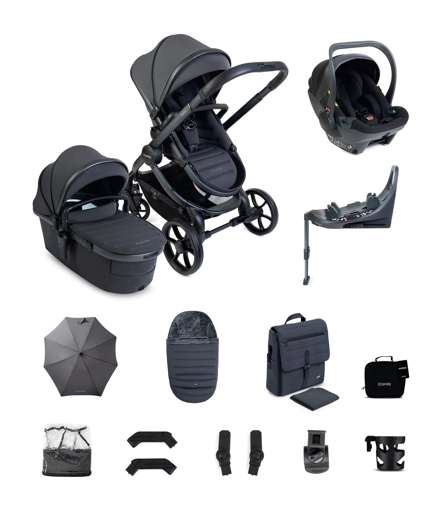 iCandy Peach 8 Complete Bundle with Cocoon 360 Car Seat & Base - Grey