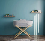 SnuzBaskit Light Grey Moses Basket & Natural Stand Set