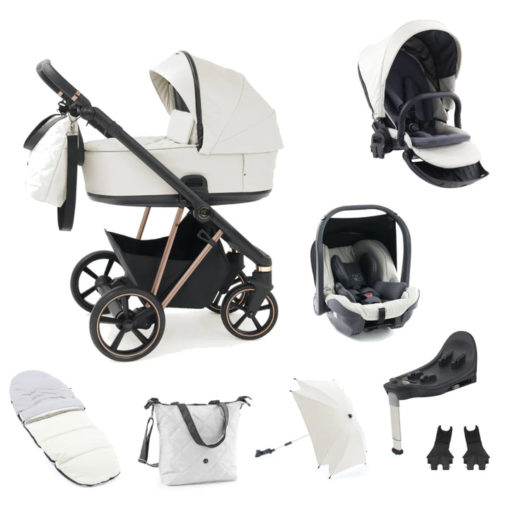 Babystyle Prestige 13 Piece Vogue Travel System - Ivory with Copper Gold Chassis (Black Handle)