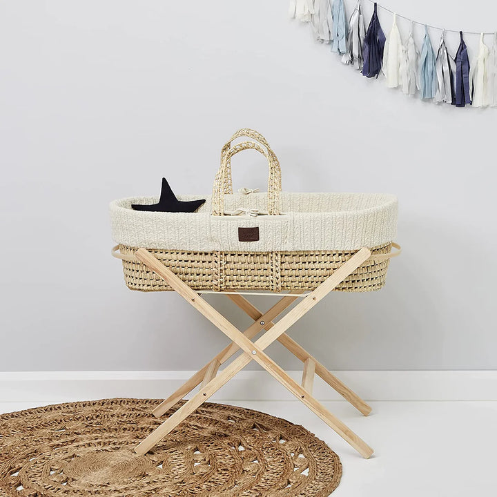 The little Green Sheep Knitted Moses basket & Mattress - Linen