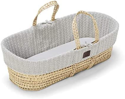 The Little Green Sheep Knitted Moses Basket & Mattress - Dove