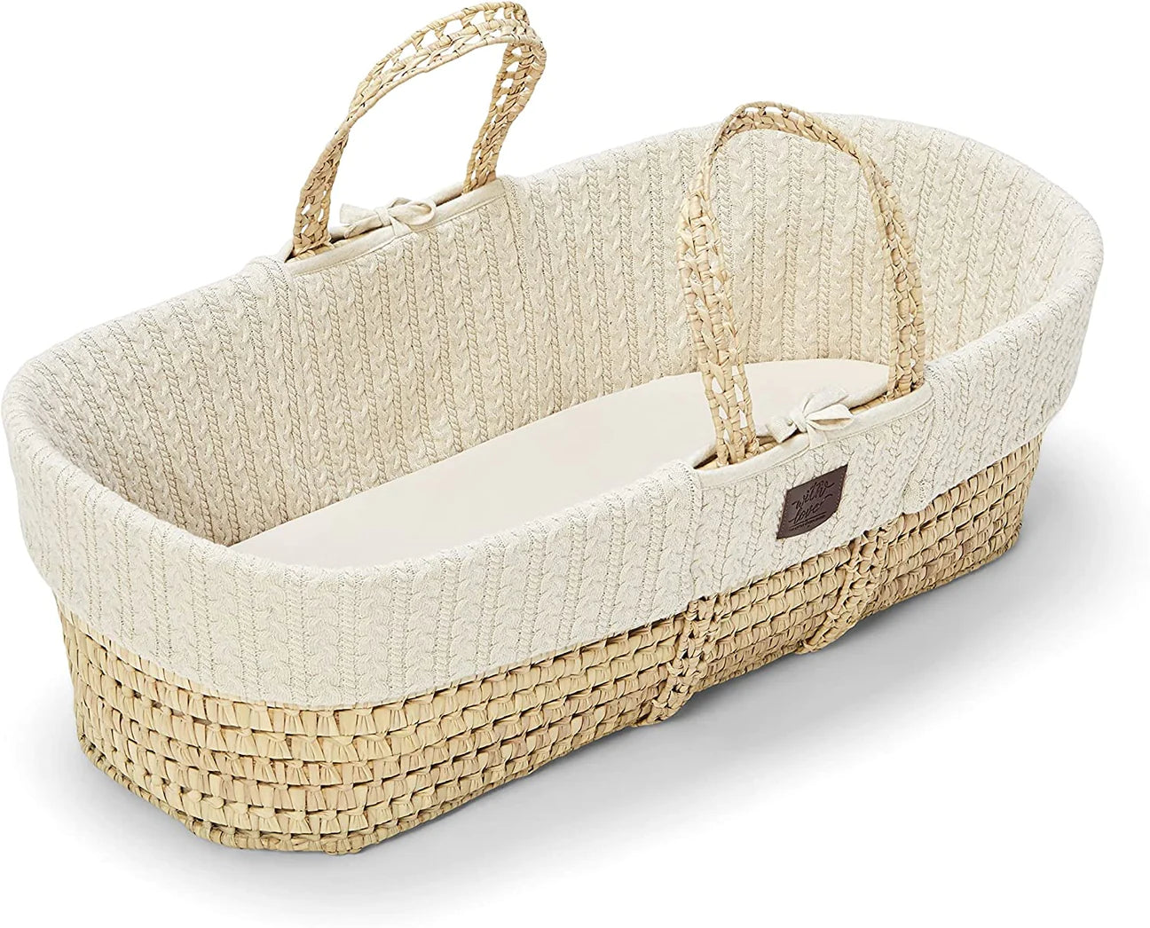 The little Green Sheep Organic Knitted Moses Basket, Mattress & Natural Rocking Stand - Linen