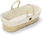 The little Green Sheep Organic Knitted Moses Basket, Mattress & Natural Rocking Stand - Linen