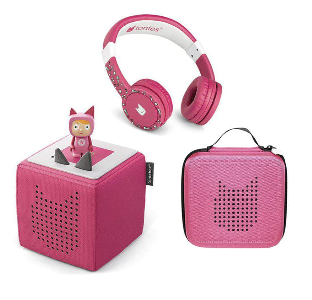 Tonies Starter Bundle | Pink | NEW FOLDING Headphones | Tonie Box | Character | Carrier
