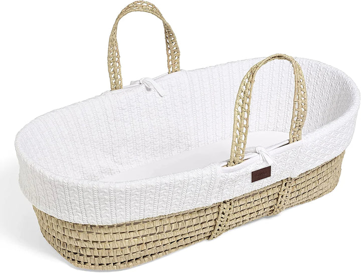 The Little Green Sheep Knitted Moses Basket & Mattress - White