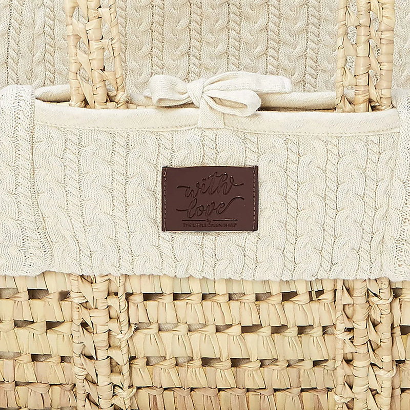 The little Green Sheep Organic Knitted Moses Basket, Mattress & Natural Rocking Stand - Linen
