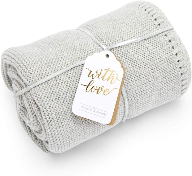 The Little Green Sheep Organic Knitted Cellular Baby Blanket | Dove