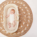 The little Green Sheep Organic Knitted Moses Basket, Mattress & Natural Rocking Stand - Linen