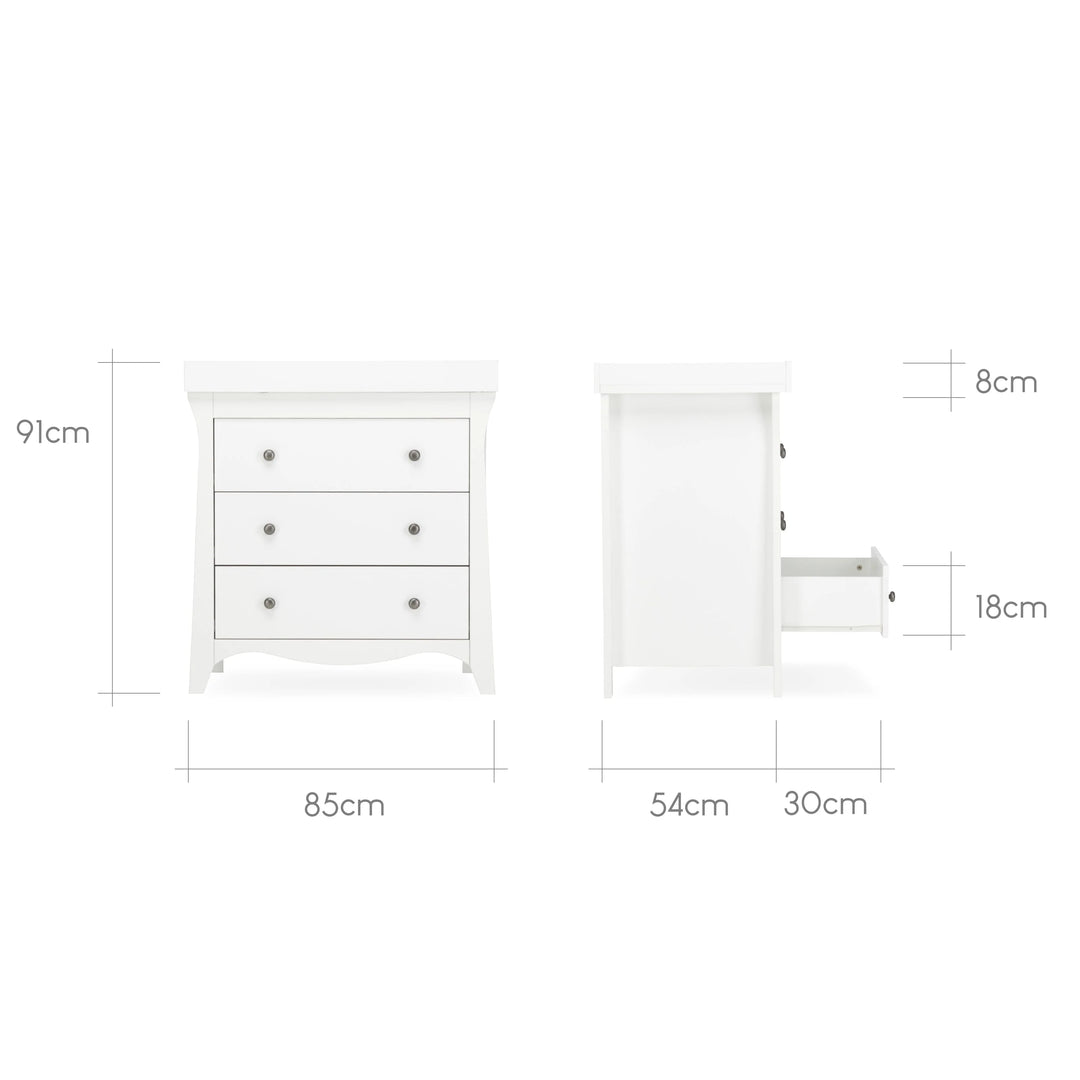 Cuddleco Clara 3 Piece Nursery Furniture Set (Cot Bed, Dresser & Wardrobe) - White