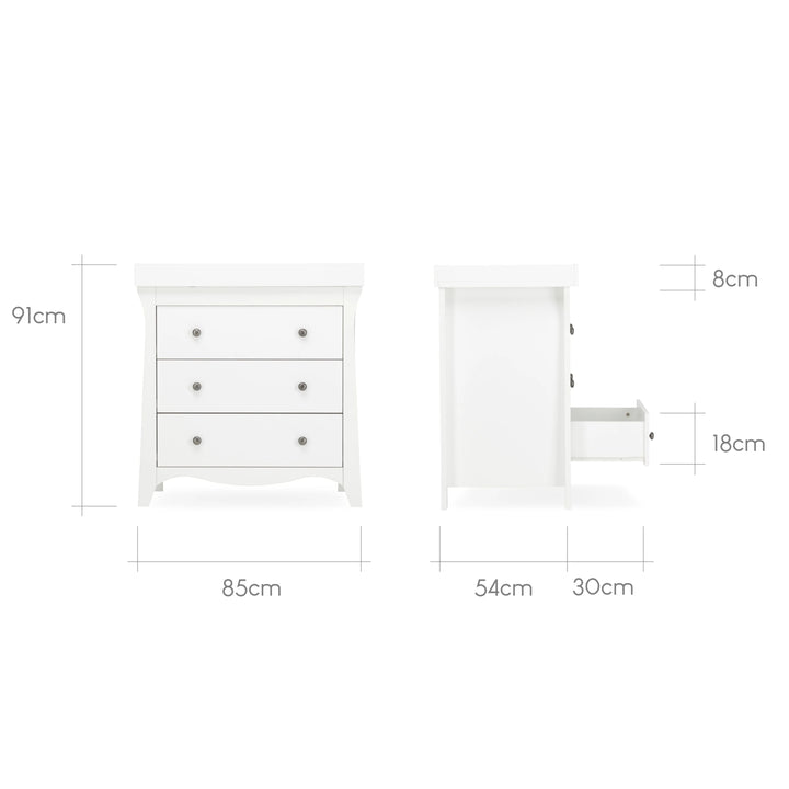 Cuddleco Clara 3 Piece Nursery Furniture Set (Cot Bed, Dresser & Wardrobe) - White