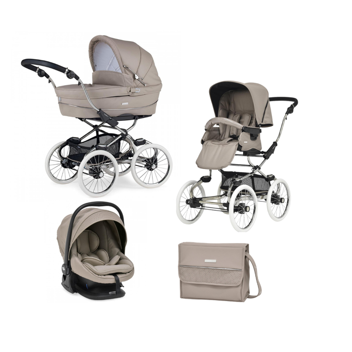 Bebecar Stylo Class+ Pram + Lie Flat Car Seat Travel System Bundle - Truffle + FREE CHANGING BAG
