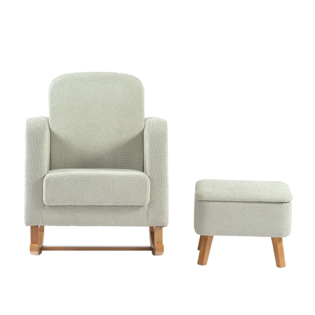 Bebe & Beyond Soother Nursing Chair + Stool – Boucle Collection Sage