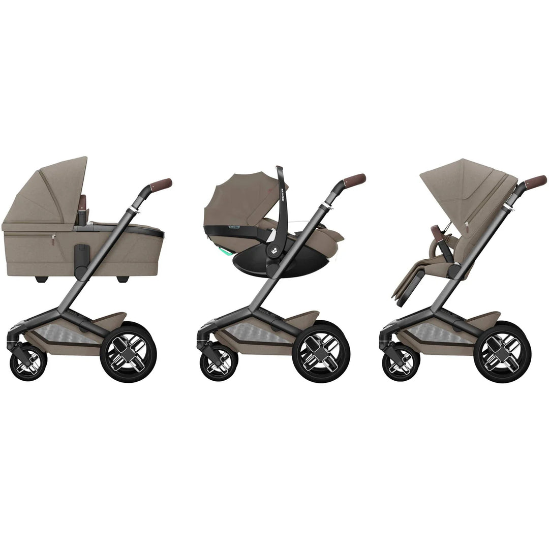 Maxi-Cosi Fame 10 Piece Premium Travel System - Twillic Truffle/Brown Wheels