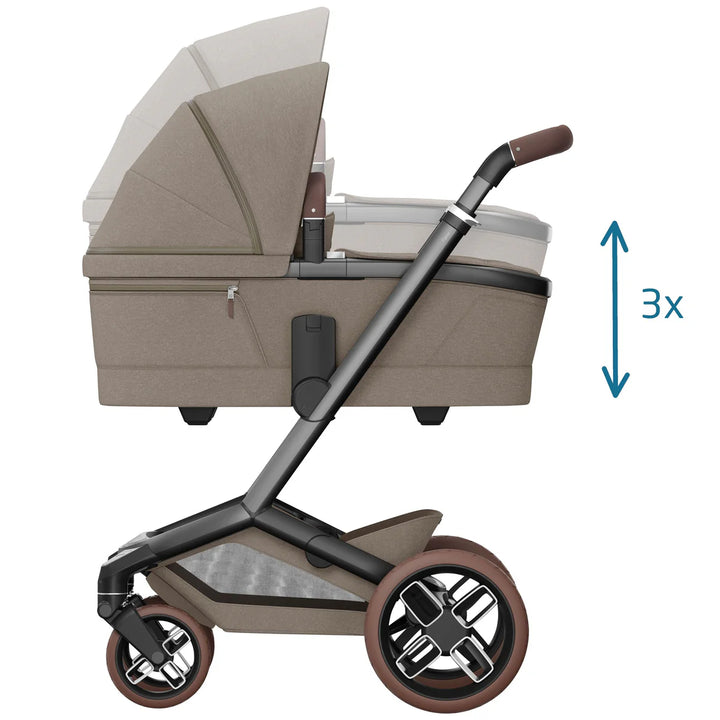 Maxi-Cosi Fame 10 Piece Premium Travel System - Twillic Truffle/Brown Wheels